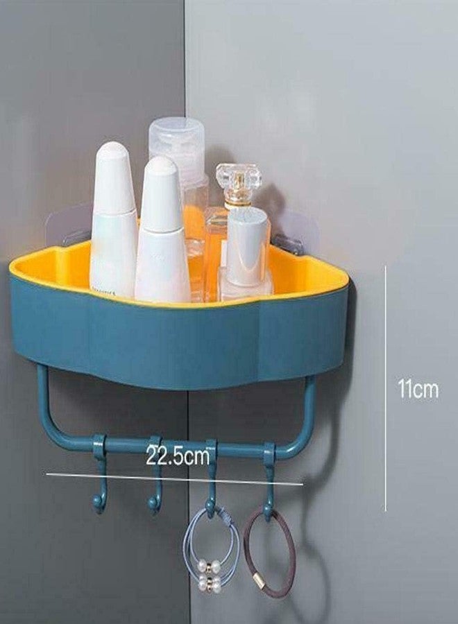 Boniry Multipurpose Plastic Corner Shelf for Bathroom Wall Mount Organizer Unbreakable Shower Basket for Bathroom & Kitchen with 4 Hook Adhesive Strong Magic Sticker (Dark Blue) - Image 2